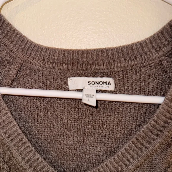 Sonoma Taupe V-Neck Cable Knit Sweater - Picture 2 of 3